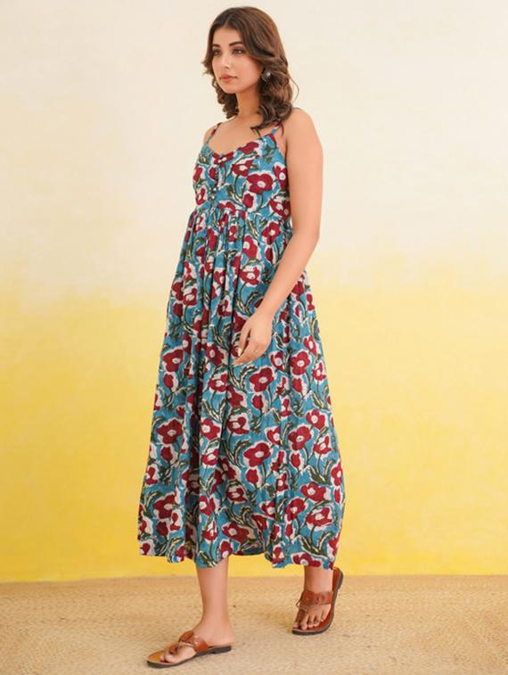 women floral print shoulder strap fit & flare dress - 22017472 - Standard Image - 2