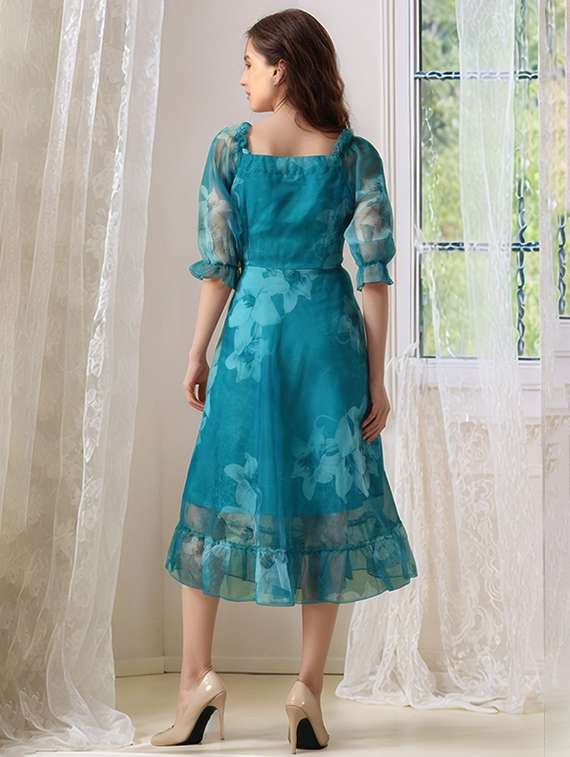 women floral print puff sleeve a-line dress - 22017534 - Standard Image - 2