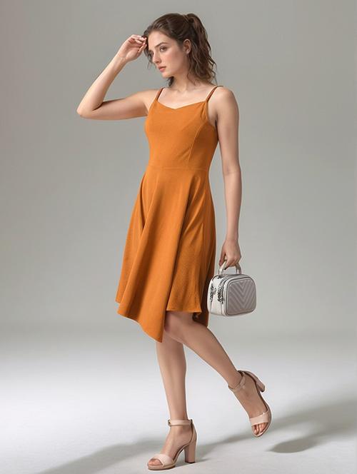 women solid shoulder strap asymmetric dress - 22017540 -  Standard Image - 0