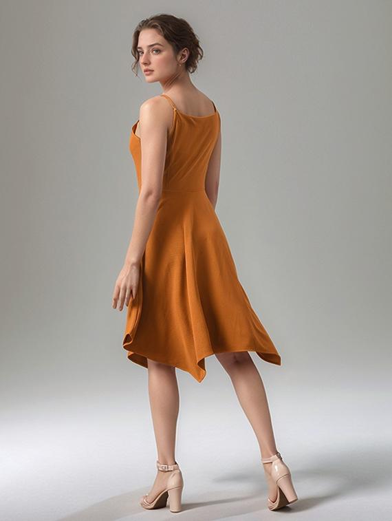 women solid shoulder strap asymmetric dress - 22017540 - Standard Image - 2