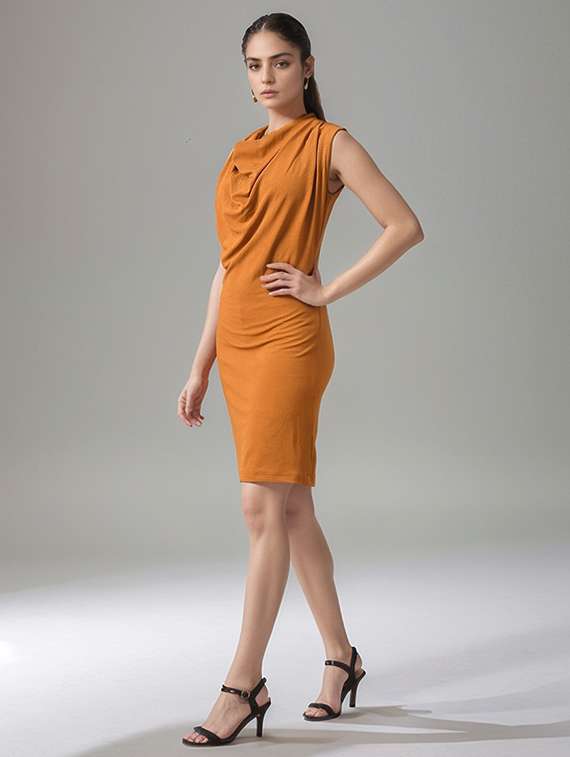 women solid cowl neck sleeveless bodycon dress - 22017541 -  Standard Image - 2