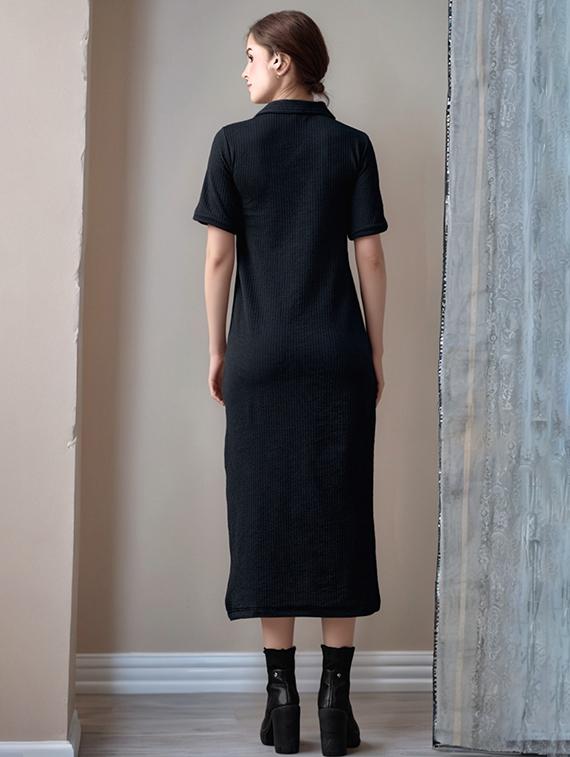 women black solid collared straight dress - 22017546 - Standard Image - 2
