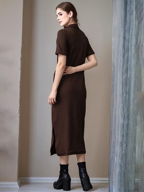 women solid short sleeve collared straight dress - 22017548 - Standard Image - 2