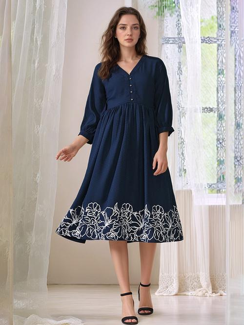 women embroidered puff sleeve fit & flare dress - 22017551 - Standard Image - 0