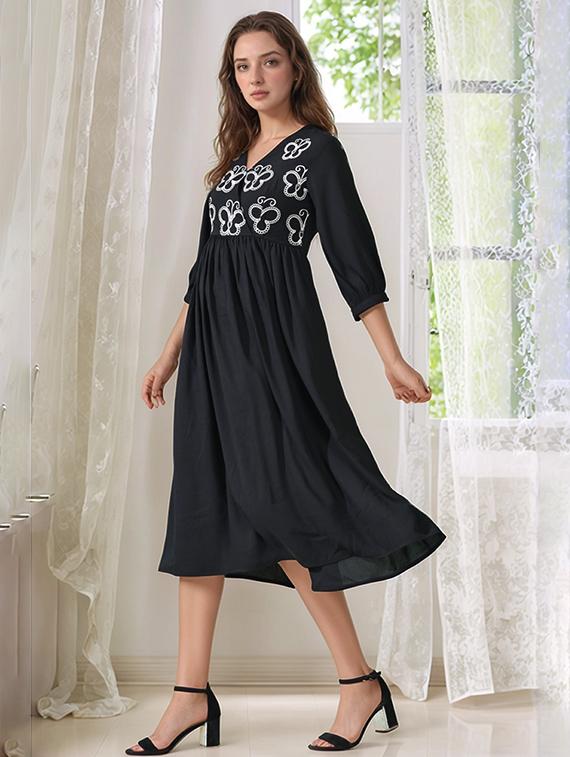 women embroidered puff sleeve fit & flare dress - 22017552 - Standard Image - 2