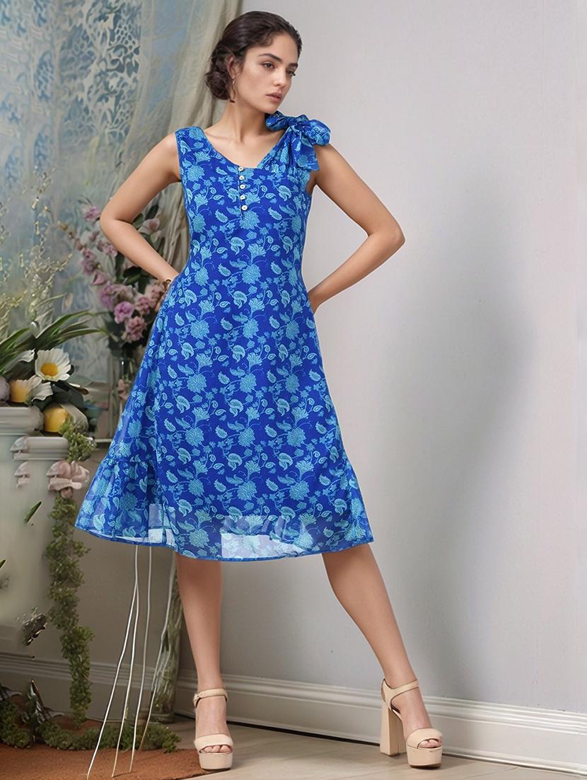 women printed sleeveless a-line dress - 22017555 - Zoom Image - 0