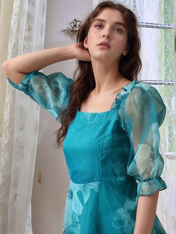 women floral print puff sleeve a-line dress - 22017558 -  Standard Image - 2