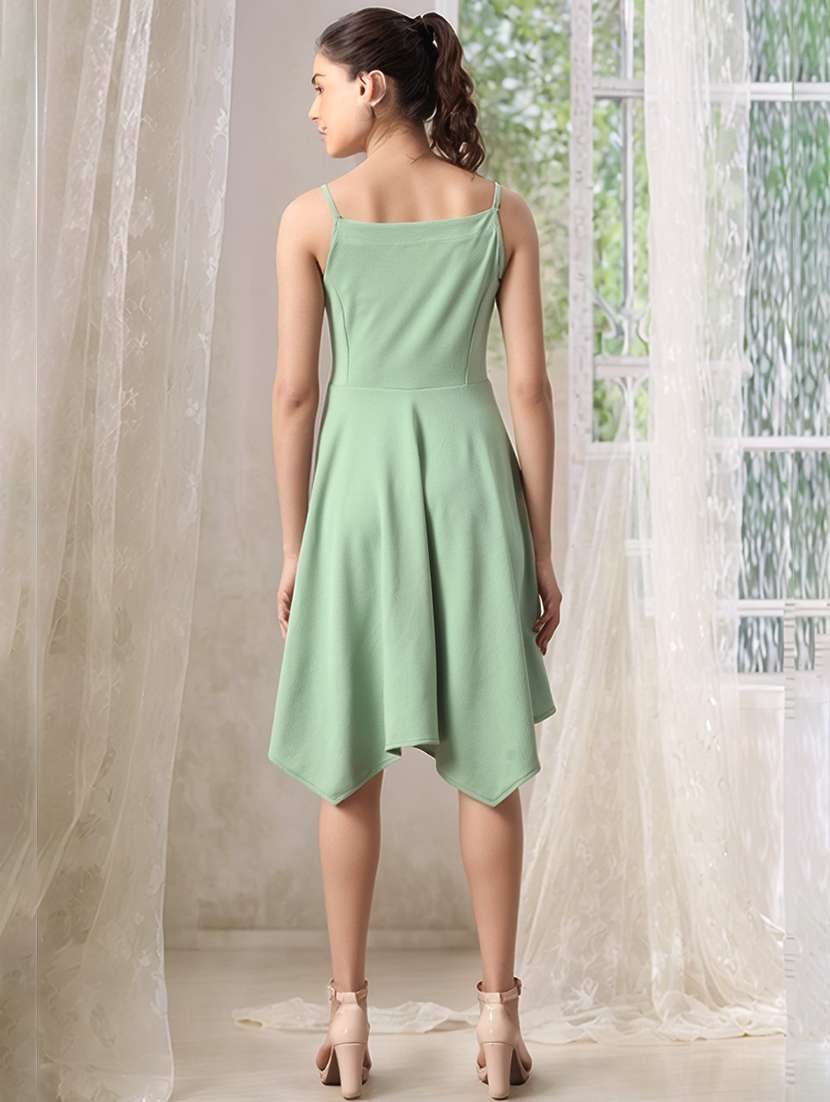 women solid shoulder strap asymmetric dress - 22017563 - Standard Image - 2