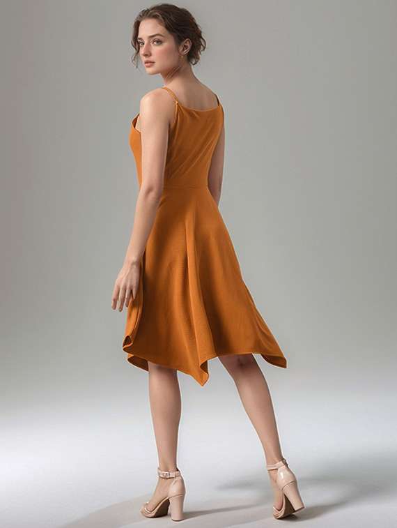 women solid shoulder strap asymmetric dress - 22017564 - Standard Image - 2