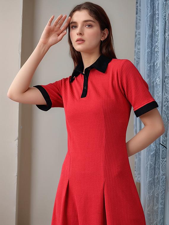 women solid shor sleeve collared a-line dress - 22017569 - Standard Image - 2