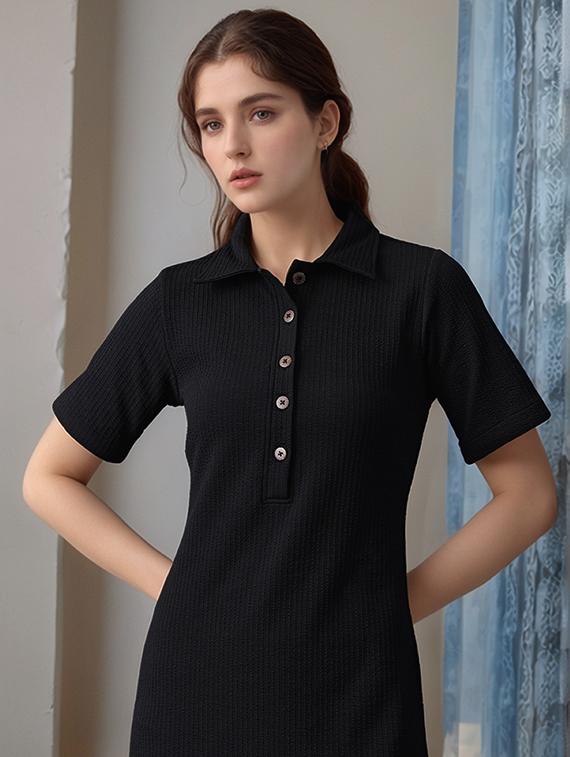women solid shor sleeve collared straight dress - 22017570 - Standard Image - 2