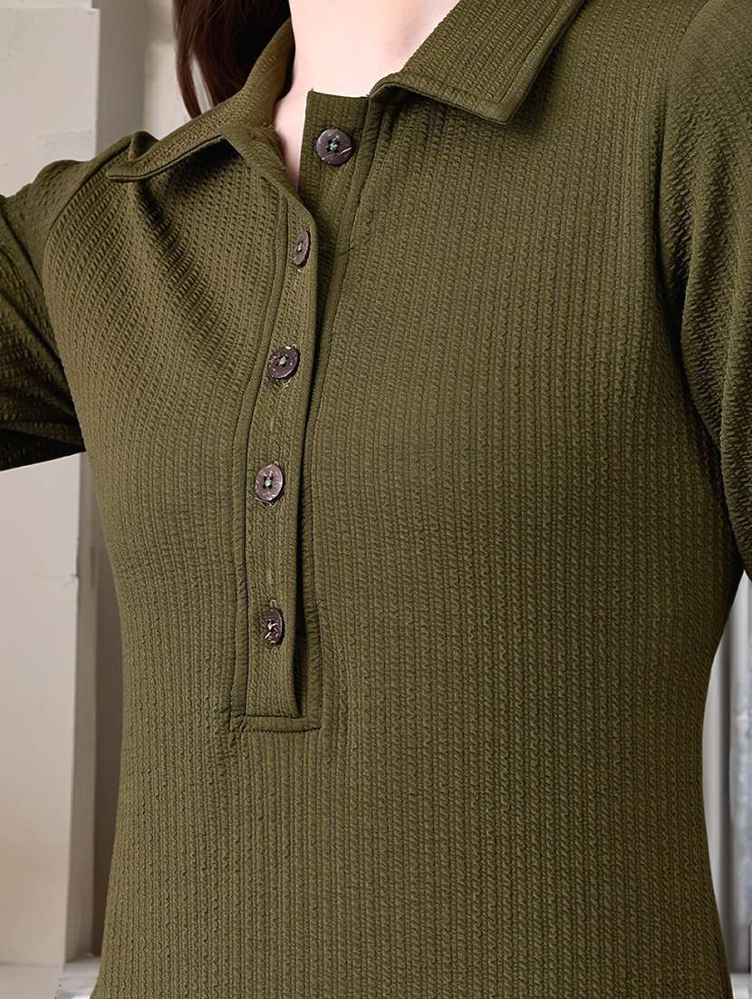 women solid shor sleeve collared straight dress - 22017571 -  Standard Image - 2