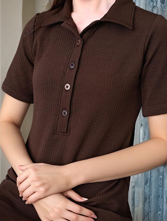 women solid shor sleeve collared straight dress - 22017572 - Standard Image - 2