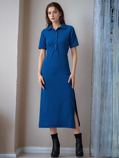 women solid shor sleeve collared straight dress - 22017573 -  Standard Image - 0