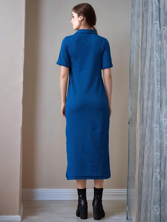 women solid shor sleeve collared straight dress - 22017573 - Standard Image - 2
