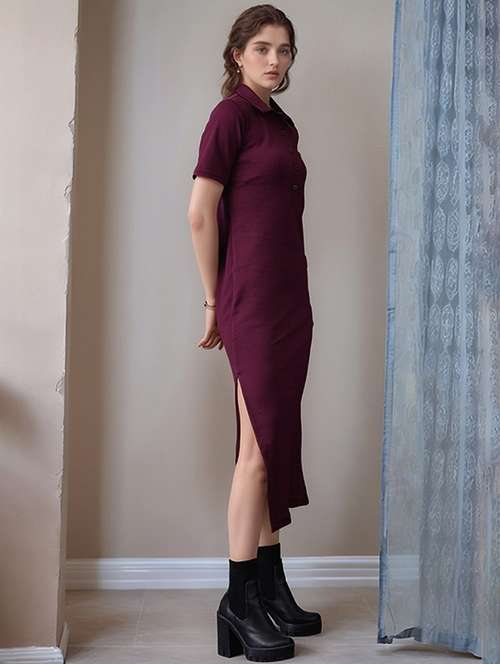 women solid shor sleeve collared straight dress - 22017574 -  Standard Image - 0
