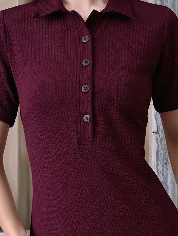 women solid shor sleeve collared straight dress - 22017574 - Standard Image - 2