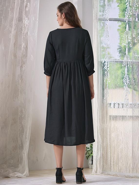 women embroidered three quarter sleeve fit & flare dress - 22017576 - Standard Image - 2