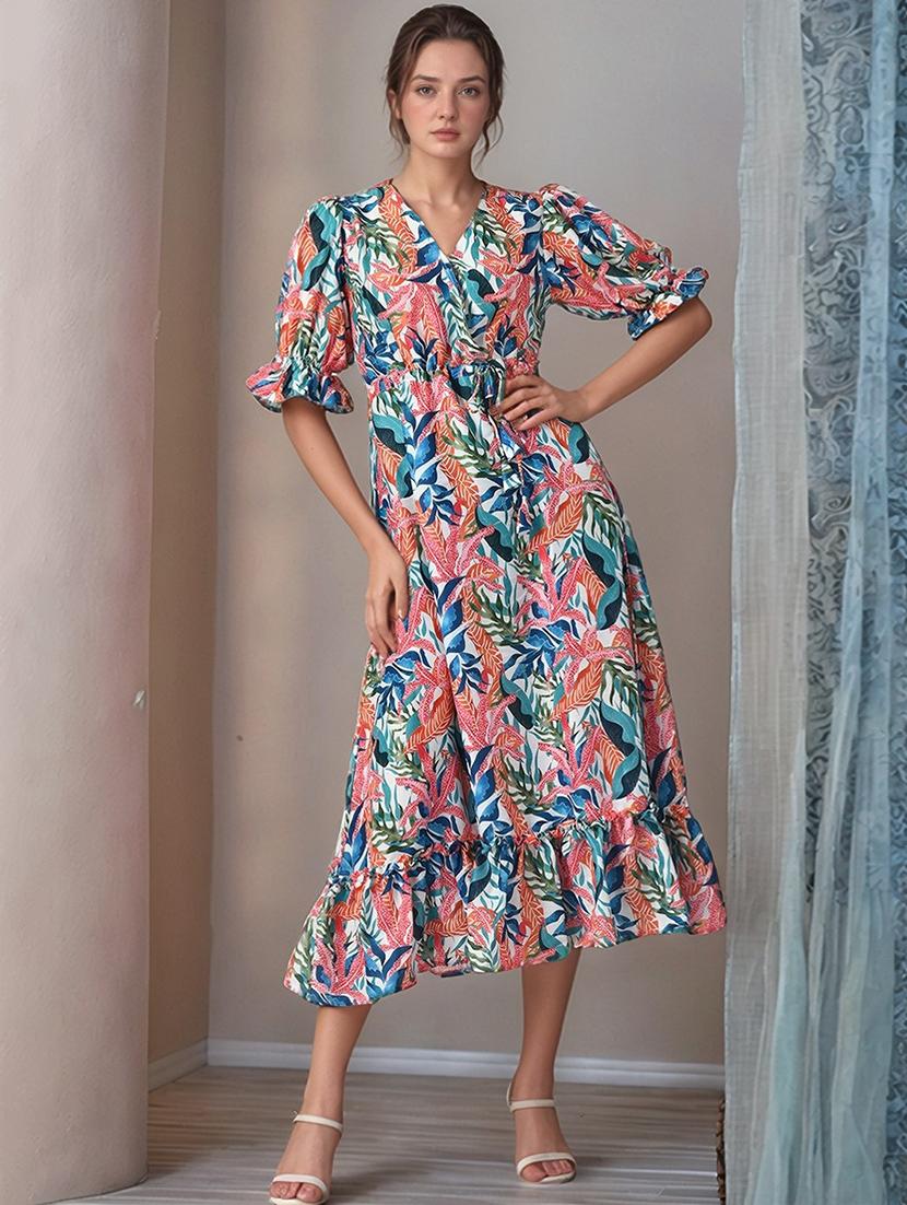 women printed puff sleeve tiered dress - 22017577 - Zoom Image - 0