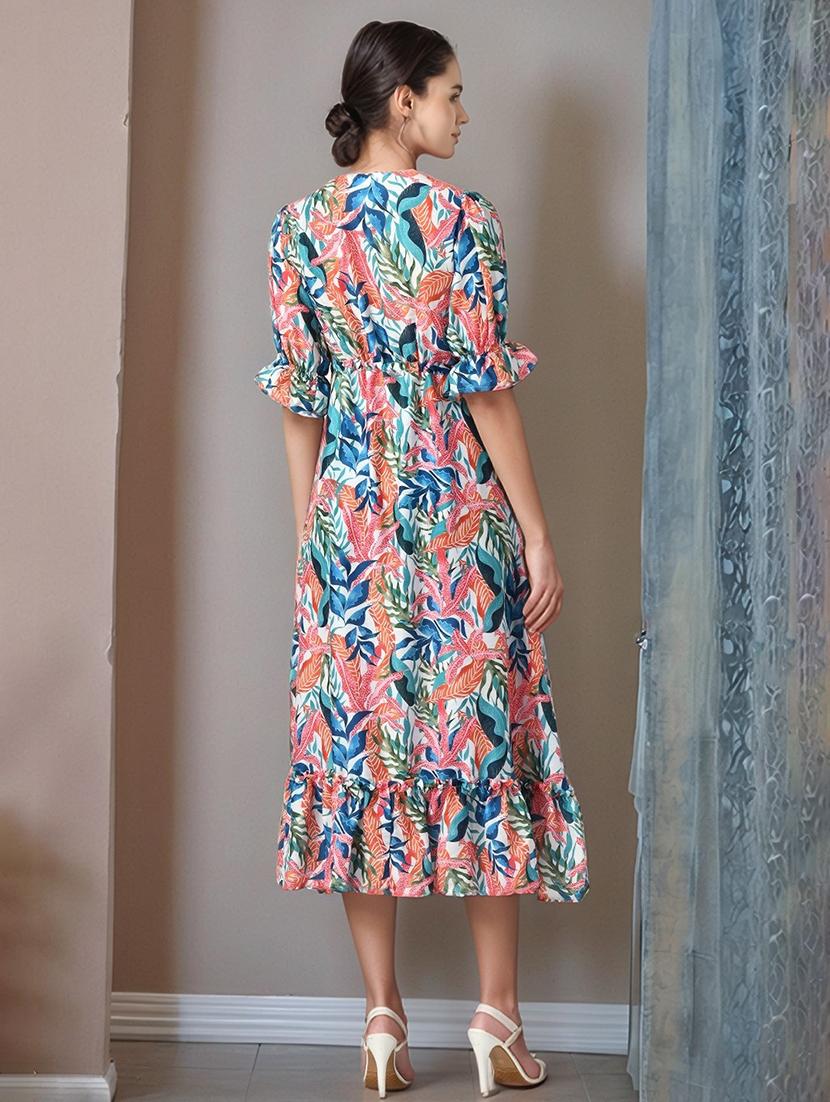 women printed puff sleeve tiered dress - 22017577 - Standard Image - 2