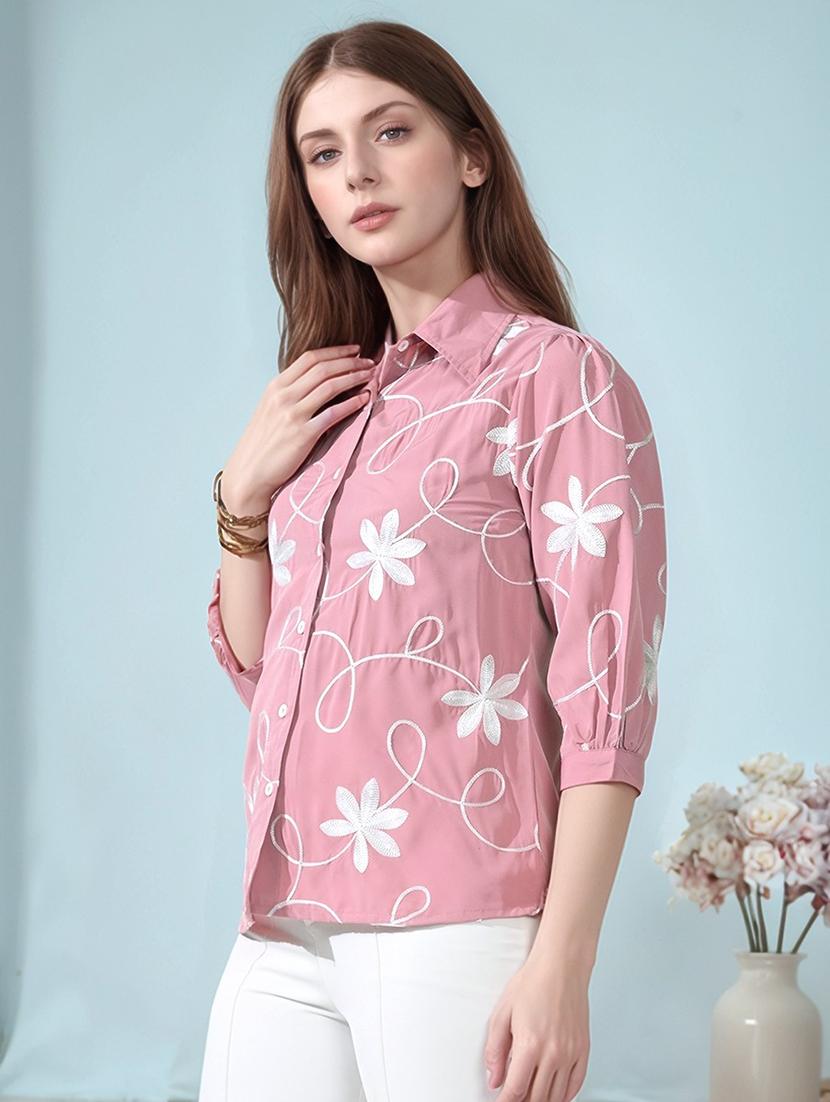 women embroidered puff sleeve shirt top - 22017588 - Standard Image - 2