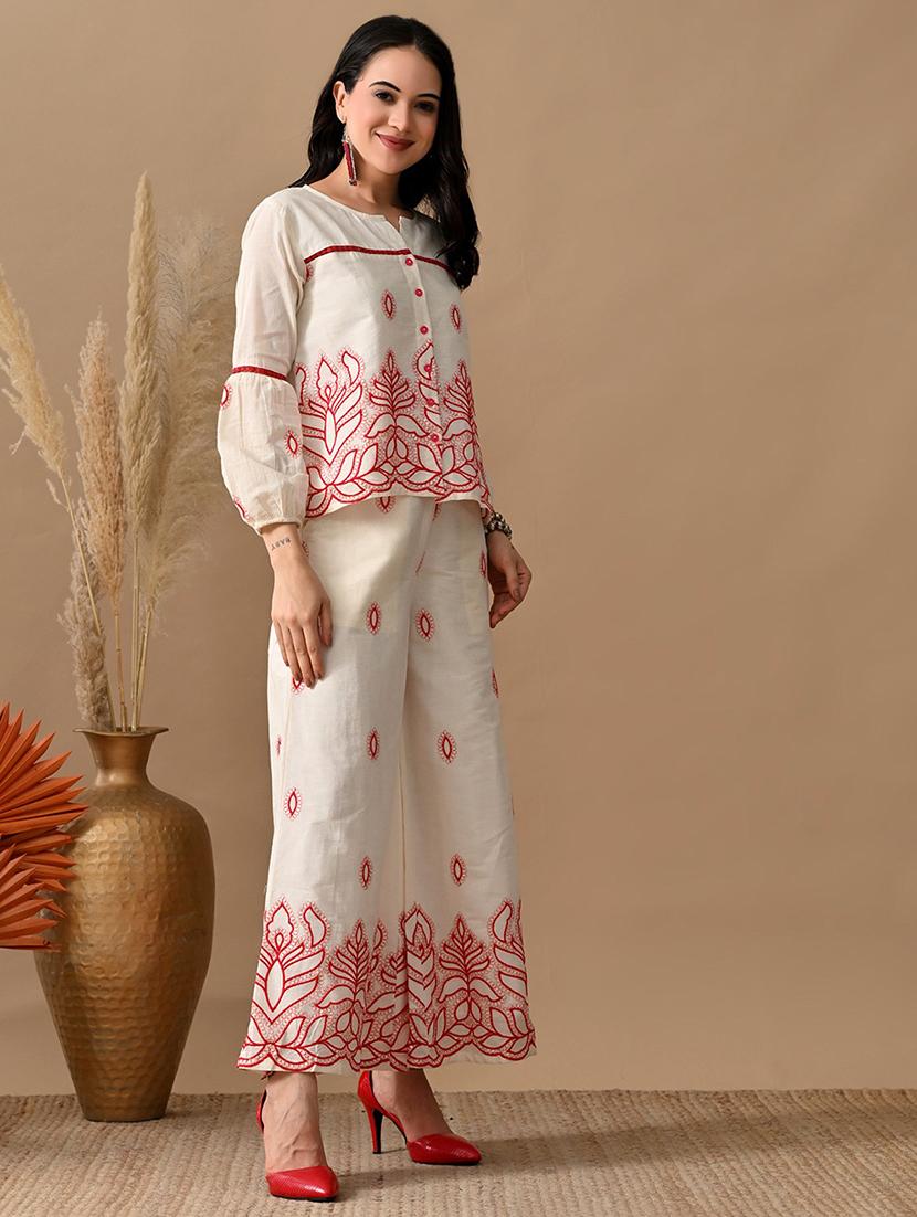 women embroidered shirt and trouser co-ord set - 22017593 - Standard Image - 2