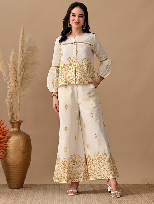 women embroidered shirt and trouser co-ord set - 22017594 -  Standard Image - 0