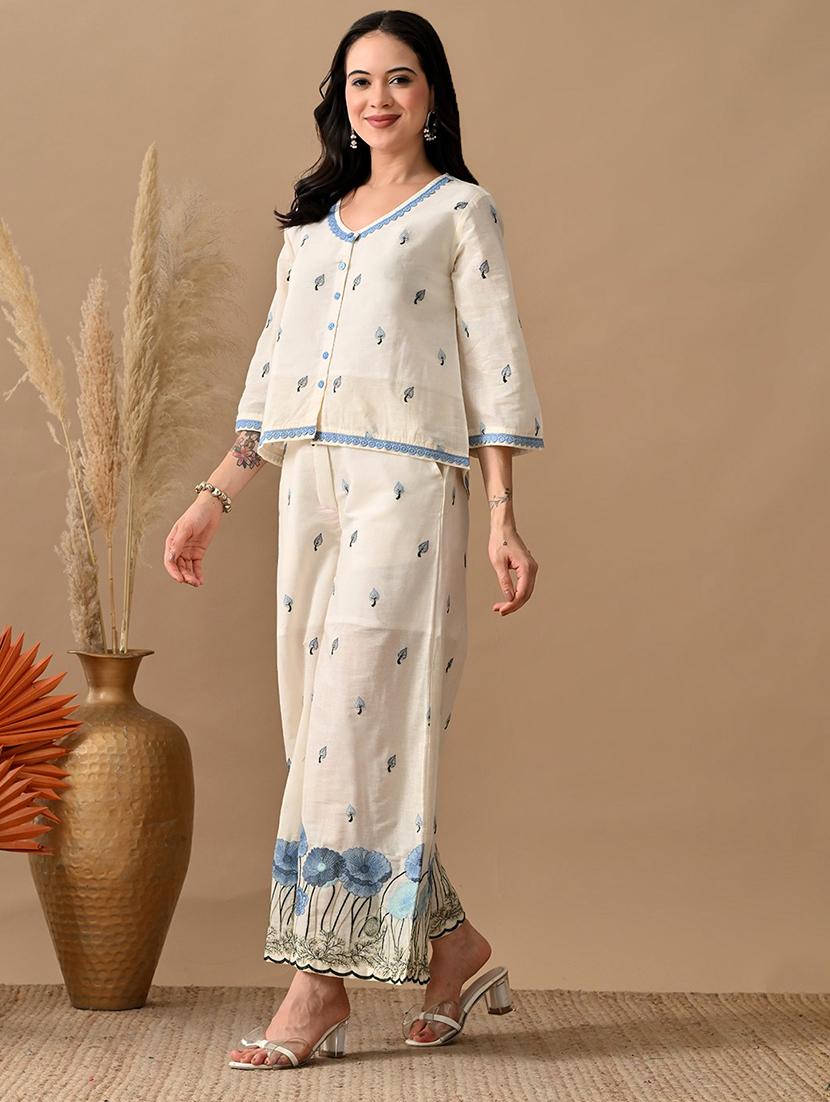 women embroidered top and trouser co-ord set - 22017595 - Standard Image - 2