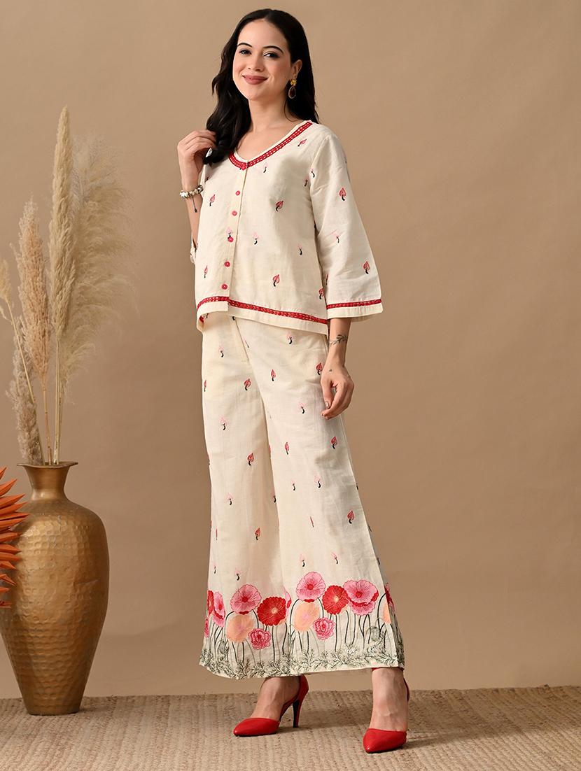 women embroidered top and trouser co-ord set - 22017596 - Standard Image - 2