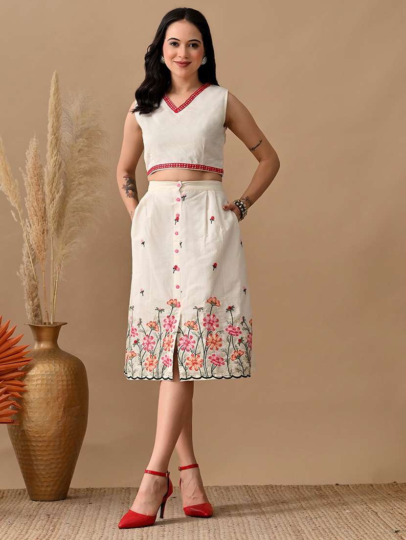 women embroidered top and skirt co-ord set