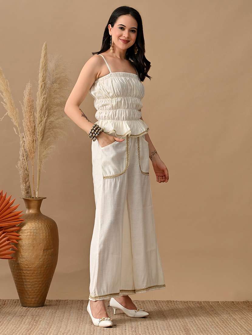 women solid top and trouser co-ord set - 22017601 - Standard Image - 2