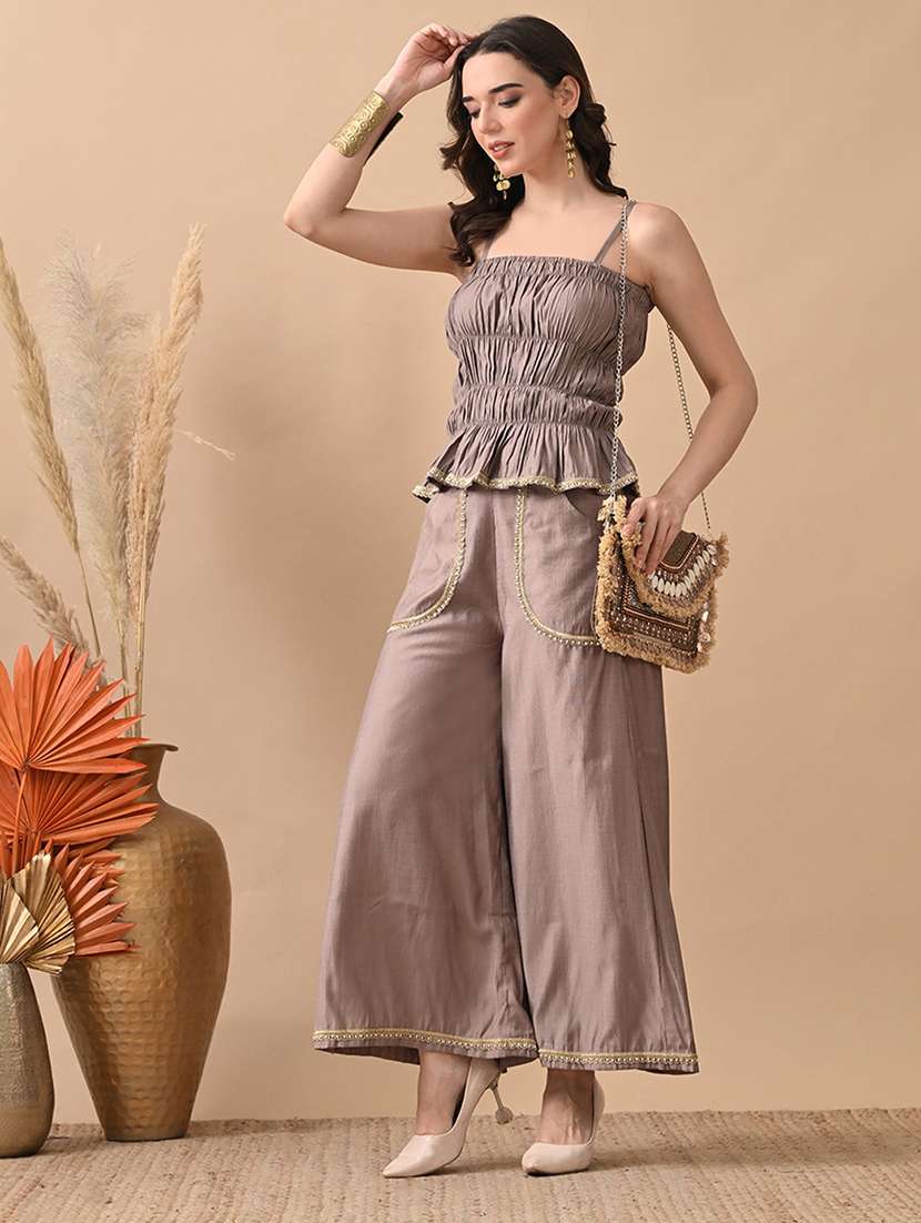 women solid  top and trouser co-ord set