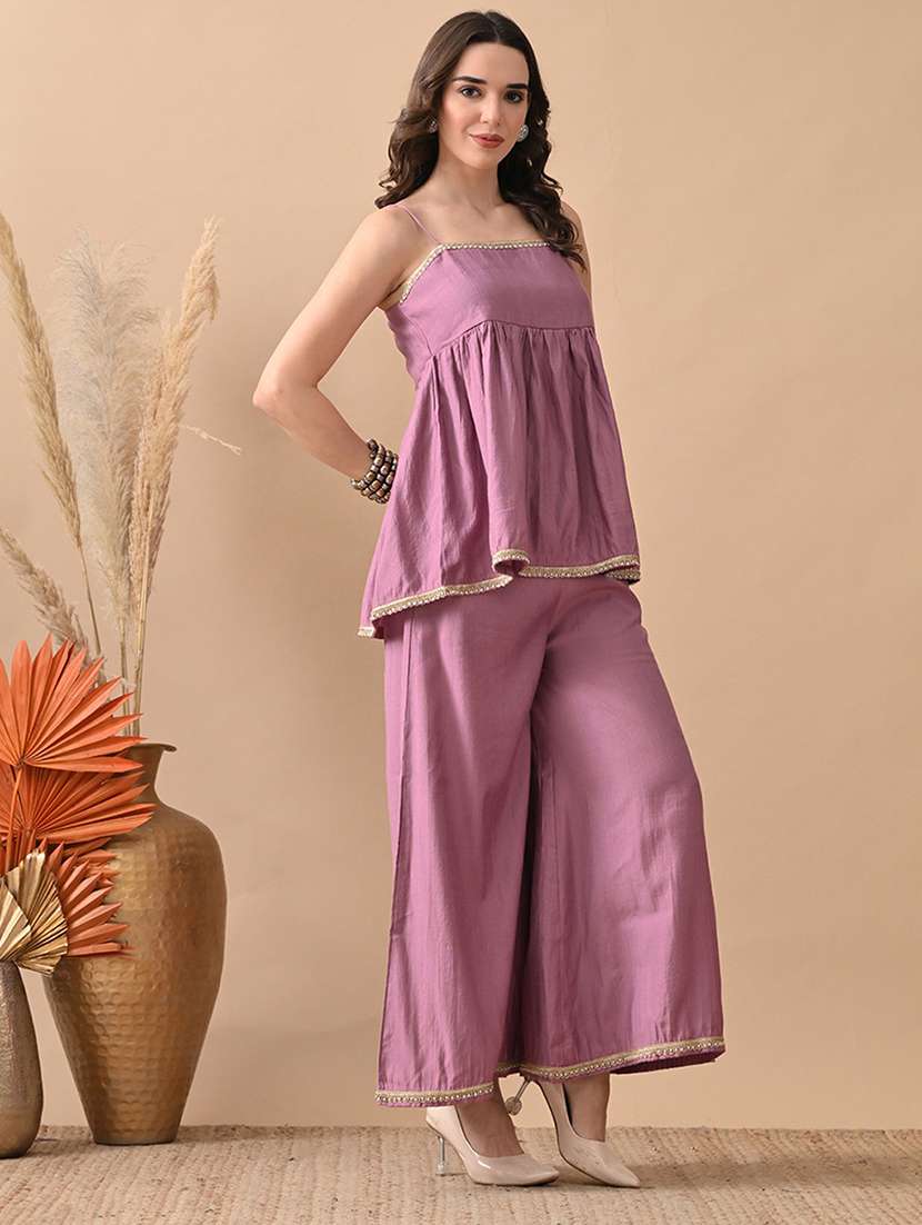women solid  top and palazzo co-ord set - 22017605 -  Standard Image - 2