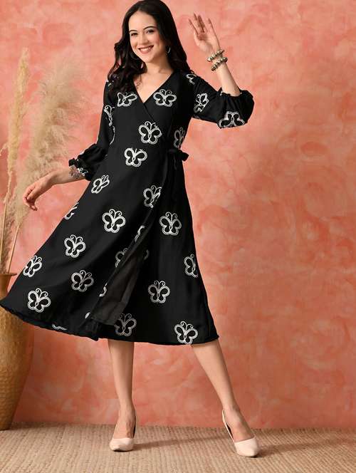 women embroidered puff sleeve fit & flare dress - 22017607 -  Standard Image - 0