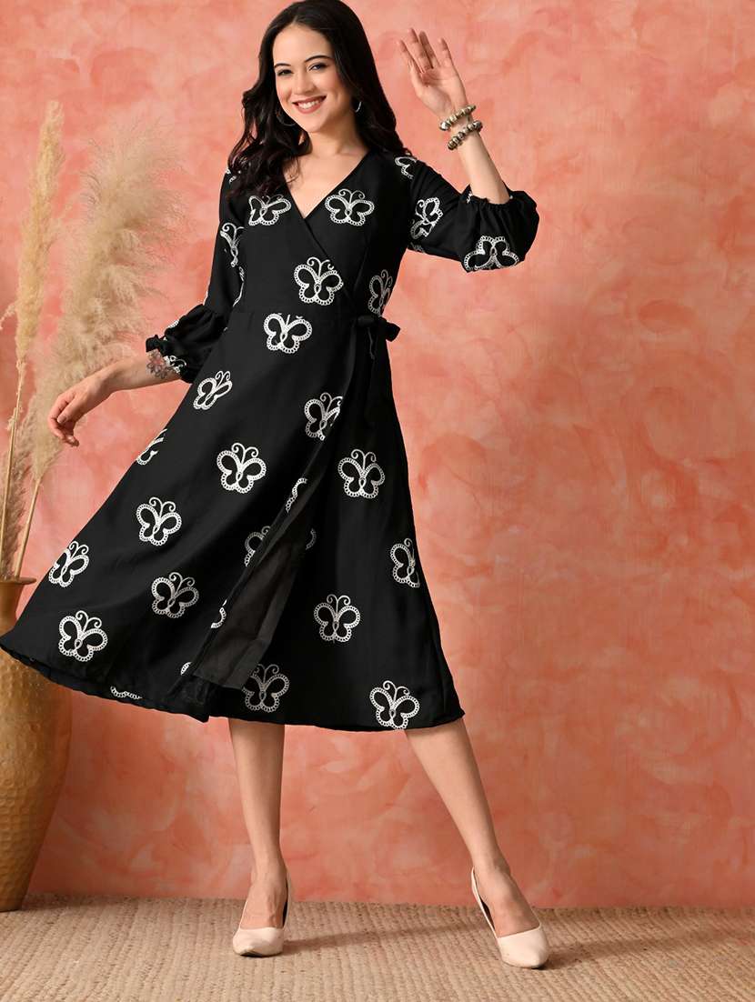 women embroidered puff sleeve fit & flare dress
