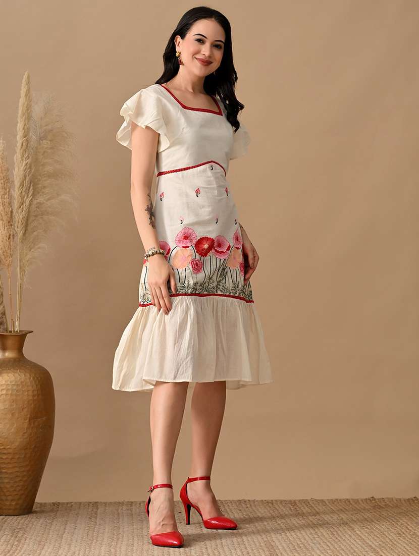 women embroidered flared sleeve tiered dress - 22017608 -  Standard Image - 2