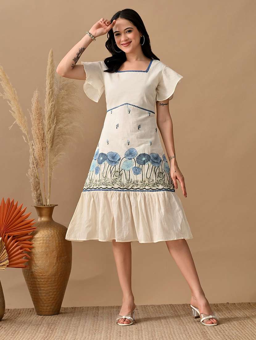 women embroidered flared sleeves tiered dress