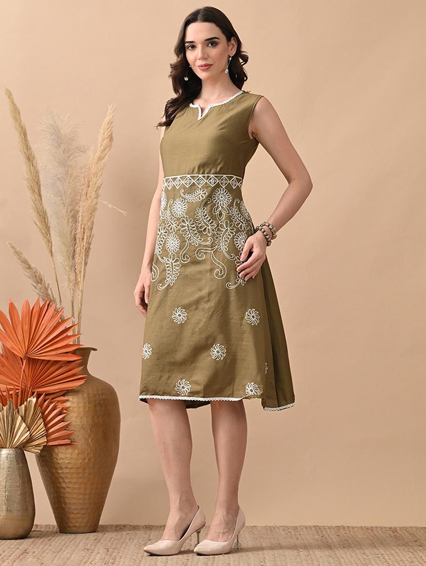 women embroidered sleeveless a-line dress - 22017612 - Standard Image - 2
