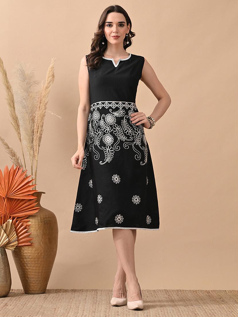 women embroidered sleeveless a-line dress - 22017613 - Standard Image - 2