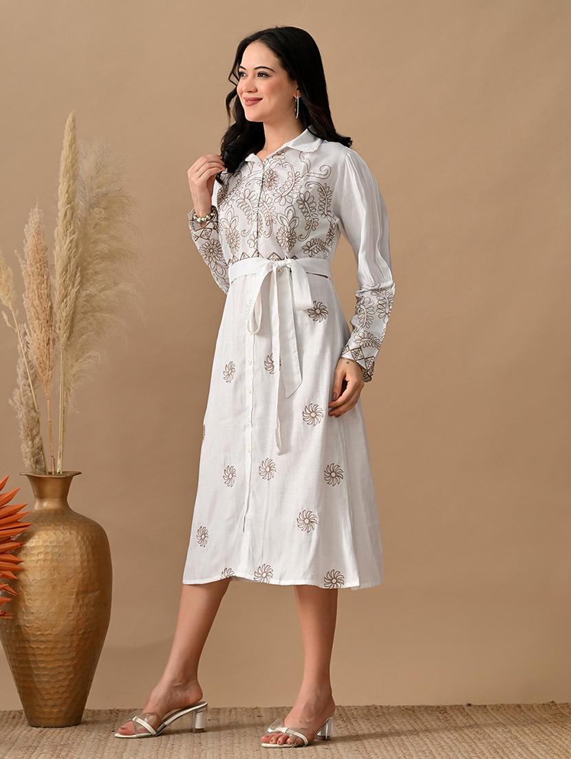 women embroidered long sleeve shirt dress - 22017614 - Standard Image - 2