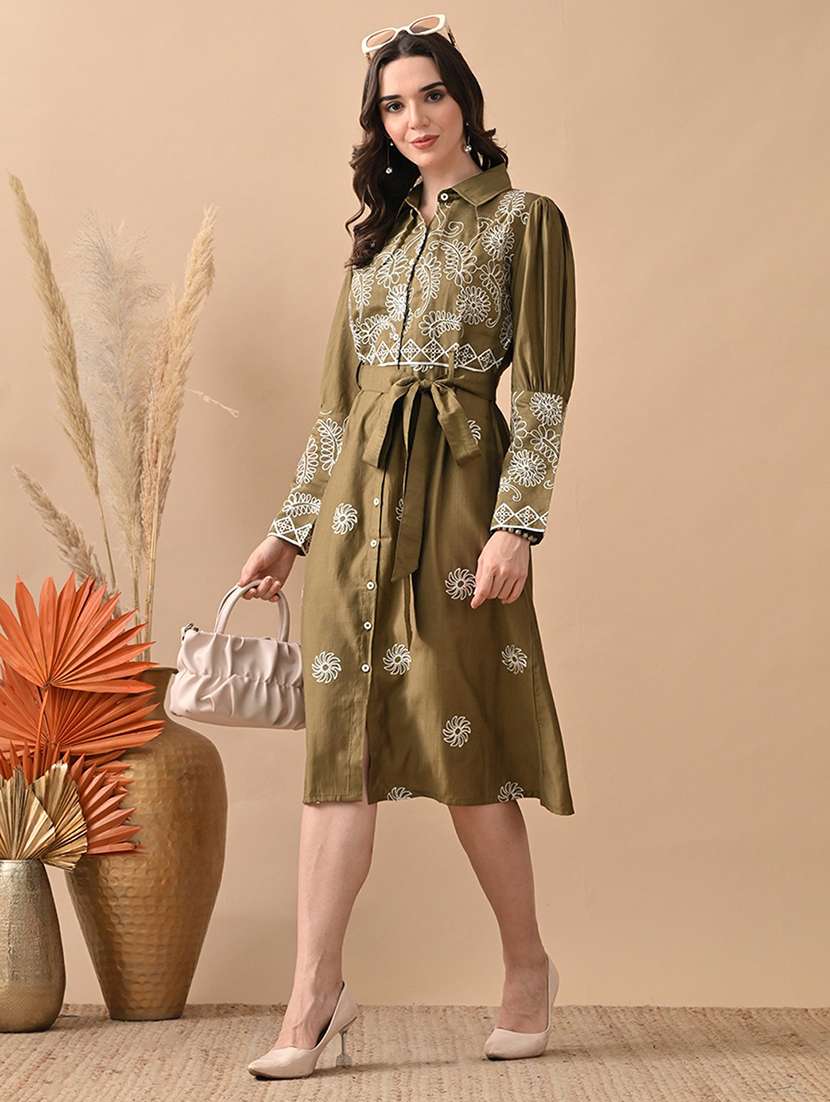 women embroidered long sleeve shirt dress
