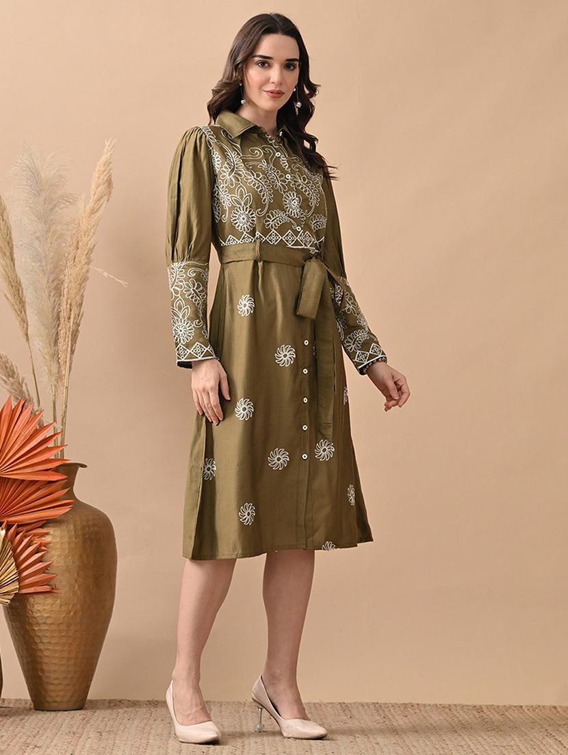 women embroidered long sleeve shirt dress - 22017615 - Standard Image - 2