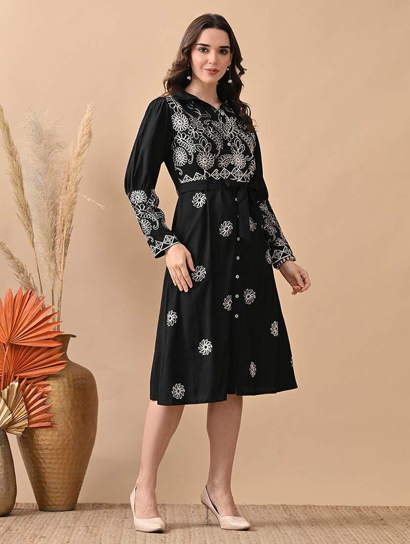 women embroidered long sleeve shirt dress - 22017616 - Standard Image - 2