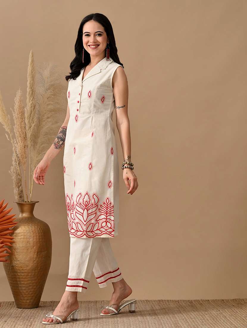 women embroidered sleeveless kurta and pant set - 22017617 - Standard Image - 2