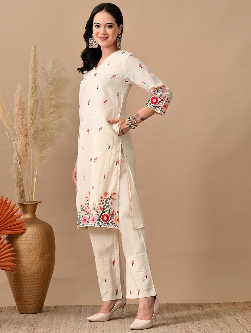 women embroidered three quarter sleeve kurta and pant set - 22017623 - Standard Image - 2