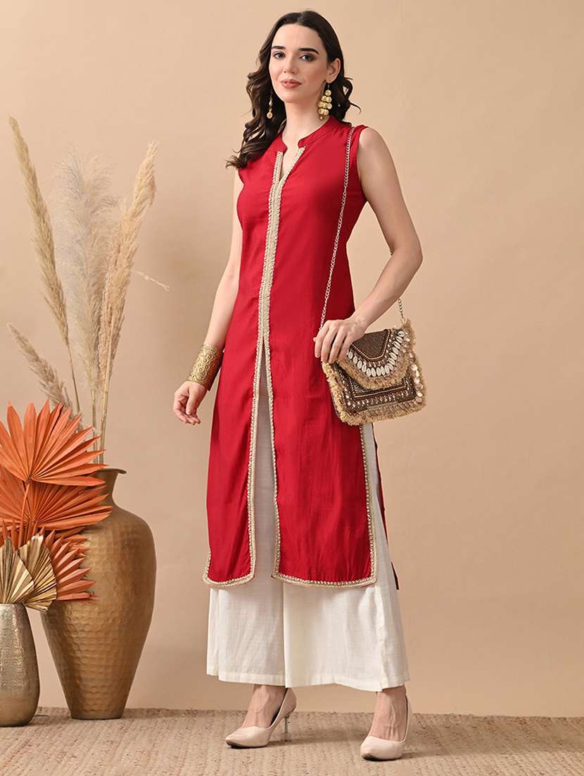 women gotta worked sleeveless kurta and palazzo set