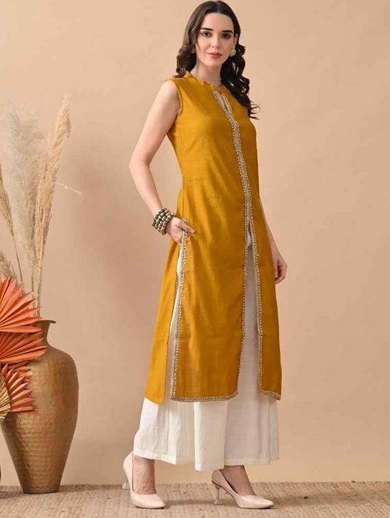 women gotta worked sleeveless kurta and palazzo set - 22017628 - Standard Image - 2
