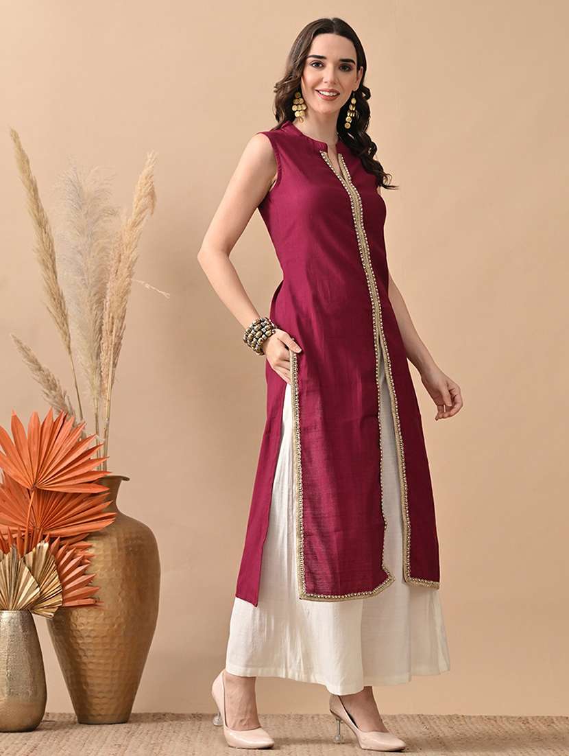 women gotta worked sleeveless kurta and palazzo set - 22017630 -  Standard Image - 2