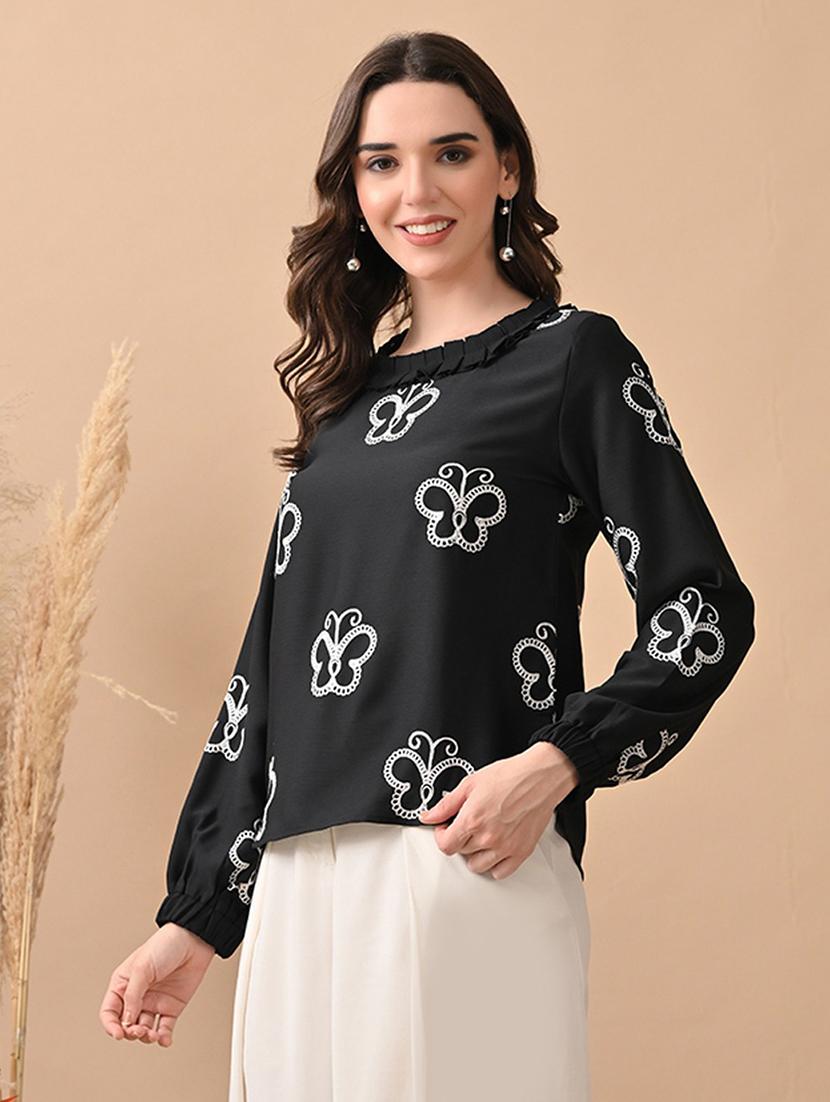 women embroidered long sleeve regular top - 22017635 - Standard Image - 2