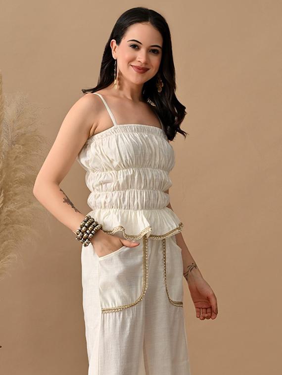 women solid shoulder strap tiered top - 22017642 - Standard Image - 2